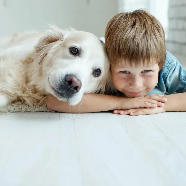 child with dog